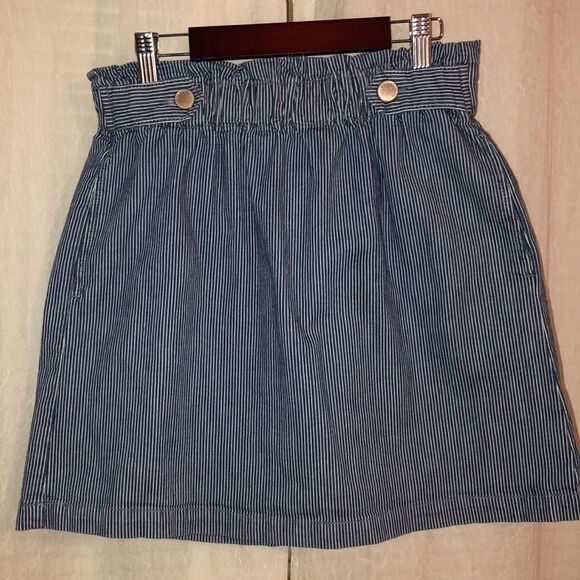 copper key M Dillard’s High Waist Striped Mini Denim Blue White Skirt - Picture 1 of 9